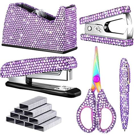 Purple Pen, Bling Gifts, Staple Remover, Gift For Graduation, Tape Dispenser, Desk Accessories Office, Office Set, Desk Set, Office Stationery