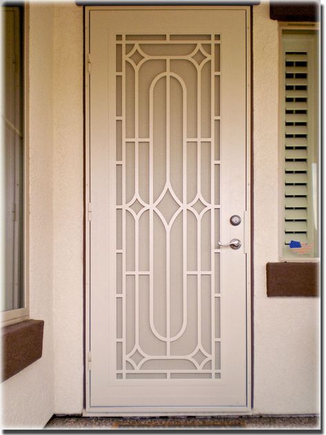 Safety Door Designs With Grill, Safty Door Grill Design Metal, White Security Screen Door, Safety Door Design Entrance Grill India, Nice Security Screen Door, Jali Door, Color Installation, Security Screen Doors, Metal Screen Doors