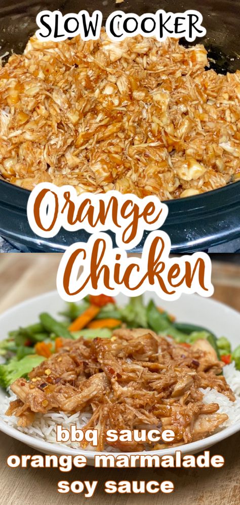 SLOW COOKER ORANGE CHICKEN - Family Dinner Delights Orange Marmalade Chicken, Slow Cooker Orange Chicken, Crockpot Orange Chicken, Marmalade Chicken, Orange Chicken Crock Pot, Rice And Veggies, Bbq Sauce Chicken, Night Movie, Orange Chicken Recipe