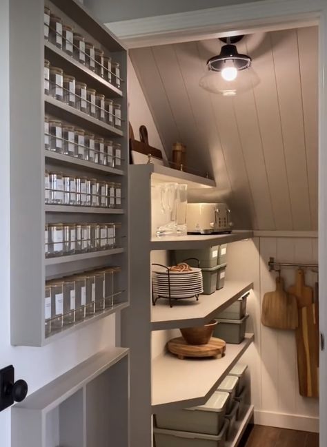 Under The Stairs Pantry Ideas Food Storage, Pantry Shelving Under Stairs, Narrow Under Stairs Pantry, Small Pantry Ideas Under Stairs, Under Stair Butler Pantry, Under Staircase Pantry Ideas, Over Stairs Cupboard, Understair Pantry Ideas, Under Stairs Cleaning Closet