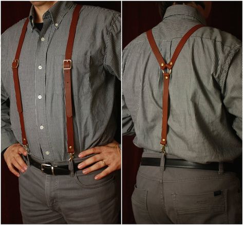 image 0 Hipster Groom, Leather Suspenders Men, Suspenders Fashion, Black Braces, 1950s Jacket Mens, Leather Braces, Black Steampunk, Cargo Jacket Mens, Khaki Parka