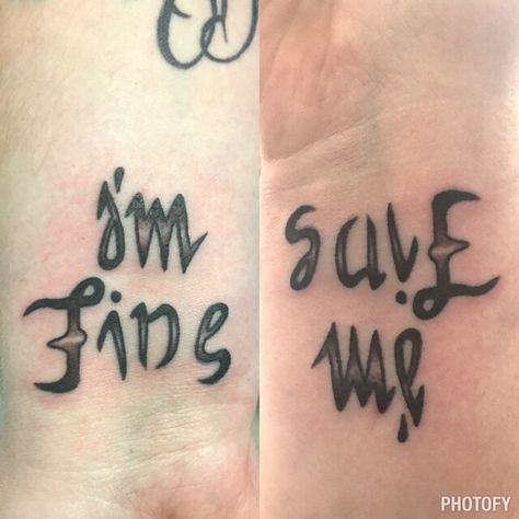 My Ambigram. Im finesave me Im Fine Save Me Tattoo, Im Fine Tattoo, Save Me Tattoo, I'm Fine Save Me, Ambigram Tattoos, Ambigram Tattoo, Saved Tattoo, Me Tattoo, Bts Tattoos