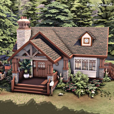 Speed Build & Download on YouTube Small Sims 4 House, Cute Sims House Layout, Sims 4 Small House Ideas, Sims 4 Small Farmhouse, Sims Cottage House Layout, Sims 4 Small Farm, Small House Sims 4, Small Sims House, Sims 4 Modern Farmhouse