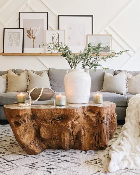 Jaci Daily on Instagram: “Can you even!!! This gorgeous petrified wood table from @arhaus is what dreams are made of. We have been looking for the perfect coffee…” Jaci Daily, Petrified Wood Table, Modern Rustic Living Room, Décor Boho, Rustic Living, Rustic Living Room, Living Room Inspo, Petrified Wood, Boho Home