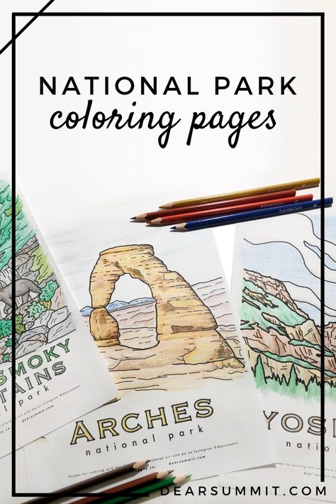 Print out these national park coloring pages at home - for free! And they're beautiful, too. I can't wait to bring my favorite parks to life, its perfect for myself or my kids, especially while under stay at home orders.  Great Smoky Mountains National Park, Arches National Park, and Yosemite National Park are all available, with more to come. I can't wait to get out my colored pencils!  #coloringpages #adultcoloring #rainydayactivities #nationalparks #coloringsheets #freecoloringpages Park Coloring Pages, Road Schooling, Home Coloring Pages, Monumental Vbs, National Park Trip, Utah Trip, Homeschool Geography, Homeschool Social Studies, Homeschool Education