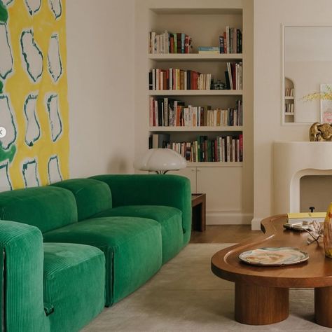 Weekend inspiration, ready for the beautiful sunny week ahead. We’re loving this project by @alicialuxem a space filled with carefully curated colour, texture and organic forms. There are some beautifully bold decisions, carefully made to create a harmonious space. #weekendinspiration #interiordesign #alicialuxem #homeinspiration #interiors #realhomes #luxuryinteriors Green Couch Living Room, Funky Living Rooms, Weekend Inspiration, Secret Room, Eclectic Furniture, Colour Texture, Dining And Living Room, Pinterest Room Decor, Colourful Living Room