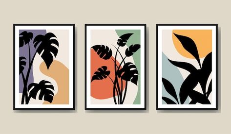 Pattern abstract leaves tropical set pos... | Premium Vector #Freepik #vector #background Tropical Leaves Painting, Abstract Tropical Art, Boho Art Painting, Mural Art Design, Eyeball Art, Leaf Artwork, Wall Art Diy Paint, Abstract Leaves, Boho Painting