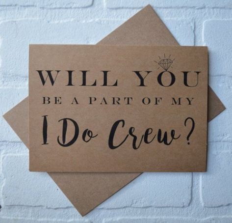 Youre getting married and you need your crew; your I DO crew that is!!! What a great way to ask someone special to be in your wedding. You need your bridal party...ask them with a funny proposal card that will surely get them on board with your crew!! Printed on kraft card and #howtogethimtopropose Wedding Party List, Funny Bridesmaid Proposal Cards, Funny Proposal, Cheapest Wedding, Bridesmaid Ask, Funny Bridesmaid Proposal, Get Him To Propose, Personal Attendant, Bridal Card