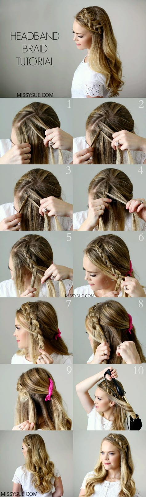 Hermoso peinado (TUTORIAL) un buen look pra salir de compras!!   #EasyBeautifulHairStyle Step By Step Hairstyles, Hair Tutorials Easy, Braided Headband, Hair Dos, Ponytail Hairstyles, Hair Designs, Braid Styles, Hair Day, Diy Hairstyles