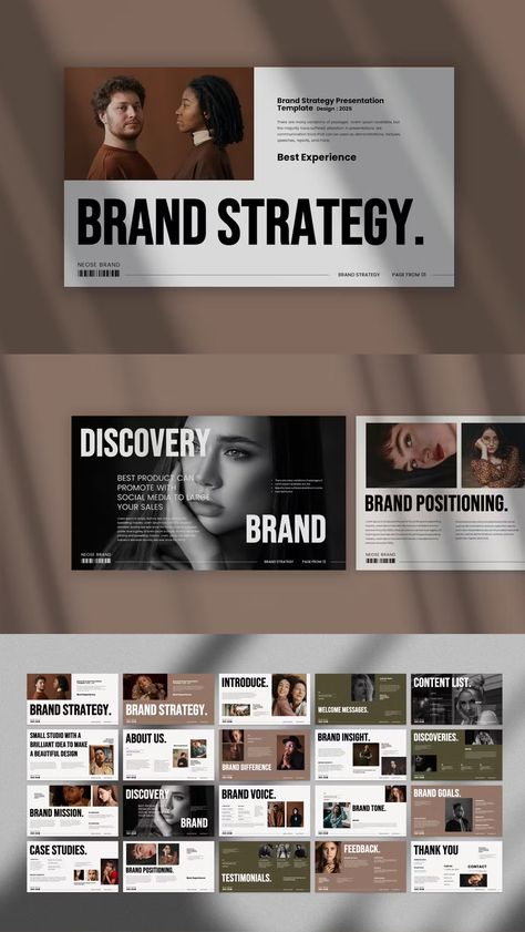 Brand Strategy Powerpoint Presentation Template - 20 unique Multipurpose Slides Branding Presentation Template, Luxury Brand Presentation, Brand Presentation Layout, Slide Design Presentation, Branding Presentation Design, Brand Presentation Design, Marketing Presentation Design, Brand Strategy Templates, Marketing Strategy Presentation