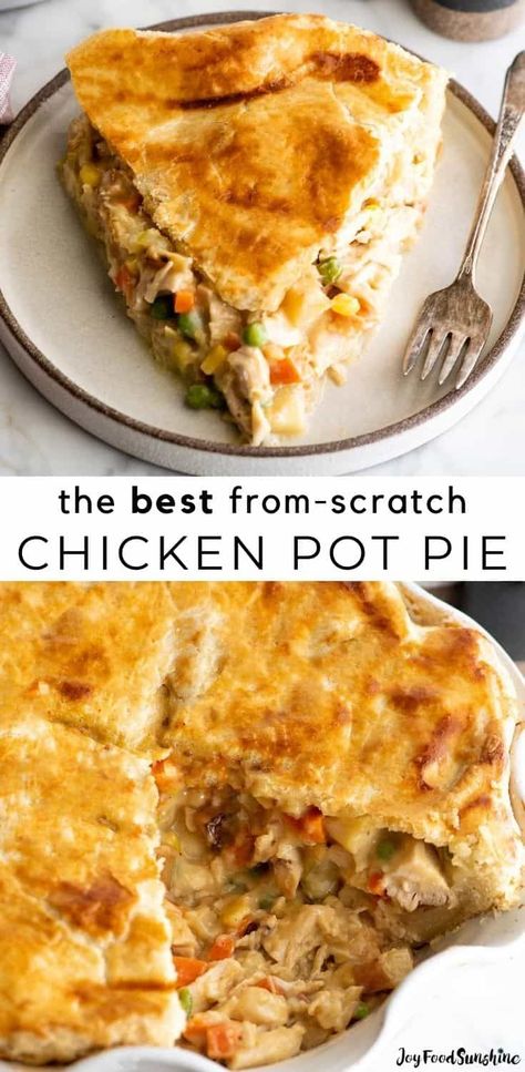 This homemade Chicken Pot Pie recipe is made completely from scratch and is the best chicken pot pie you'll ever eat. A delicious filling made with a from-scratch sauce is nestled between two layers of flaky, buttery homemade pie crust for a meal your entire family will love. Classic Chicken Pot Pie Recipe, Chicken Pot Pie Crust, Classic Chicken Pot Pie, Easy Chicken Pot Pie Recipe, Best Chicken Pot Pie, Baked Chicken Recipes Healthy, Chicken Pot Pie Filling, Homemade Chicken Pot Pie, Chicken Pot Pie Recipe