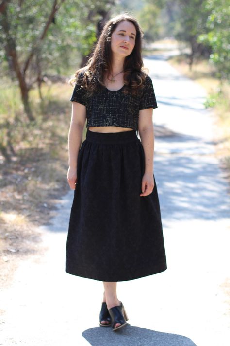 Brumby skirt in silk brocade // Perth Frocktails — megan nielsen design diary Brumby Skirt, Black Clogs Outfit, Clogs Outfit, Braid Tutorial, Exposed Zipper, Gathered Skirt, Horse Hair, Above The Knee, Perth