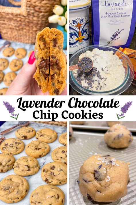 Lavender Chocolate Chip Cookies Lavender Chocolate, Lavender Cookies, Lavender Recipes, Delish Desserts, Roll Cookies, Choco Chips, Fancy Cookies, Fun Baking Recipes, Easy Cookie Recipes