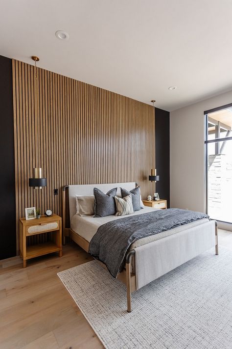 Wood Accent Wall Bedroom, Wood Panel Bedroom, Elegant Modern Bedroom, Wall Behind Bed, Feature Wall Bedroom, Wall Panels Bedroom, Led Rope, Bedroom Accent, Accent Wall Bedroom