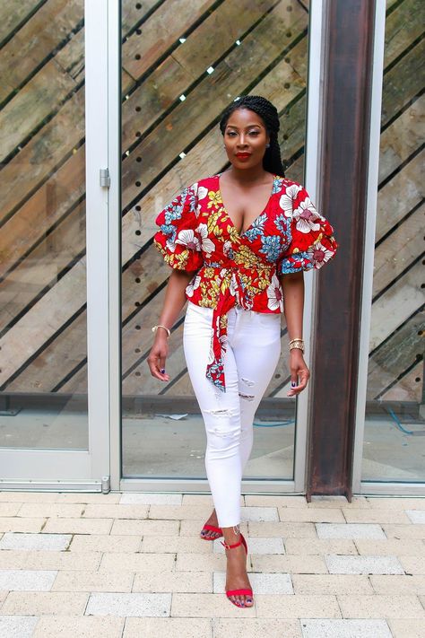 Floral Red Belle Ankara Blouses, Ankara Peplum Tops, Ankara Blouse, African Blouses, Trendy Ankara Styles, Ankara Tops, African Tops, African Print Tops, Ankara Style