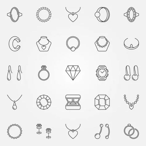 Jewelry flat line icons jewellery store signs Vector Image Jewelry Line Art, Engagement Rings Gem, Jewelry Icon, Jewelry Website Design, Feminine Accessories, Jewellery Illustration, Website Design Inspiration Layout, Instagram Profile Pic, Icon Jewelry