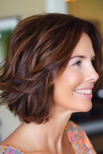 Save this pin for the best short wavy hairstyles for women over 50. The choppy wavy bob is a fantastic way to add volume to your hair without spending a lot of time on styling. Layers throughout create a choppy, piecey look that is amplified by highlights. Bob Hairstyles Thick Wavy Hair, Bob Haircuts For Thick Wavy Hair, Best Hairstyles For Thick Wavy Hair, Short Wavy Bob Hairstyles Over 50, Layered Medium Bob Hairstyles, Short Hair Styles For Wavy Thick Hair, Hairstyles For Short Necks, Styles For Thick Wavy Hair, Hairstyles For Fine Wavy Hair