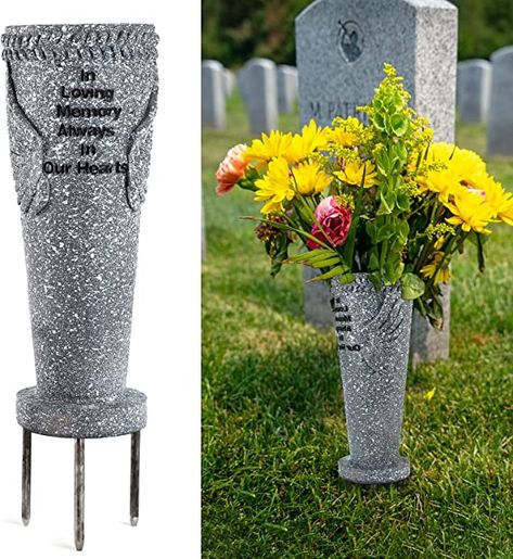 Grave Flower Ideas, Pretty Grave Ideas, Happy Birthday Grave Decorations, Headstone Vase Arrangements, Cemetary Flowers Grave Decorations Vase, Graveside Decorations, Headstones Decorations, Granite Vases For Headstones., Memorial Vase