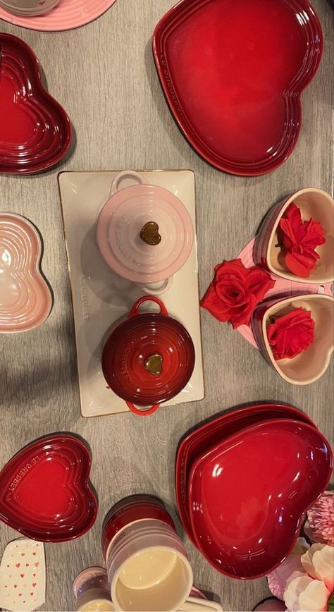 Le Creuset Cerise with Gold Heart Knob Stoneware Mini Round Cocotte, 8 oz 🥰 Super kawaii red cocotte adding to your wholesome kitchen wares collection, Wifeys 💖 Heart Le Creuset, Le Creuset Aesthetic, Mini Le Creuset, Bridesmaid Reveal, Le Creuset Heart, Cute Aesthetic Rooms, Le Creuset Mini Cocotte, Le Creuset Red, Le Creuset Kitchen