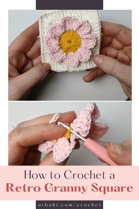 This versatile design is not only perfect for blankets but can also be used to craft stylish bags and cozy cardigans. Let's get our crochet hooks ready and weave some magic together! Our adventure begins with the enchanting 3D daisy flower, a key element in the Retro Granny Square. In this step-by-step crochet tutorial, Hobbi CROCHET gracefully guides us through the process, making it a breeze for beginners and advanced beginners alike. The slow-paced video ensures that no stitch is left... Granny Square Tutorial Step By Step, Schema Granny Square, Daisy Granny Square Tutorial, Star Granny Square Crochet Pattern Free, 3d Granny Square Pattern, 3d Flower Granny Square Pattern Free, Crochet Granny Square Flower, Flower Crochet Square, Granny Crochet Pattern