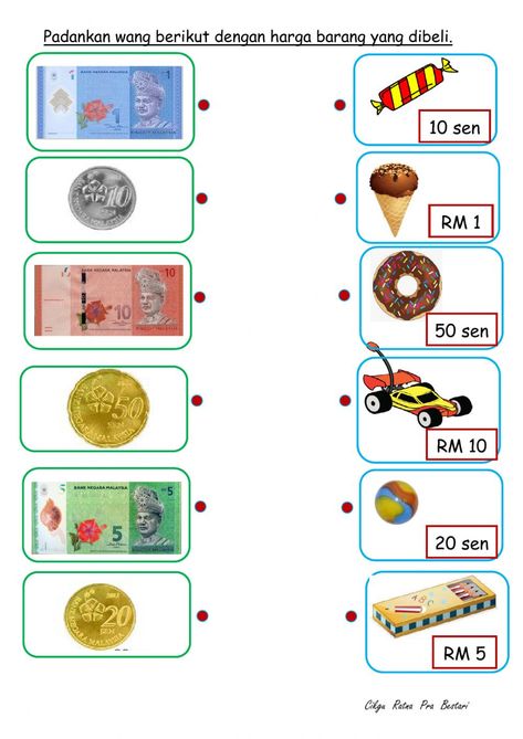 Money Activities For Preschool, Money Worksheets For Kindergarten, Kindergarten Money, Kindergarten Money Worksheets, Matematik Prasekolah, Kindergarten Start, Money Kindergarten, Counting Money Worksheets, Clock Worksheets