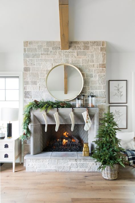 Our Favorite Holiday Décor Over the Years - Studio McGee Mcgee And Co Fireplace, Studio Mcgee Fireplace, Mcgee And Co, Holiday Mantle, Rock Fireplaces, Interior Minimalista, Christmas Tablescape, Home Fireplace, George Nelson