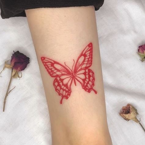 Tuff Tattoos, Mariposas Tattoo, Red Butterfly Tattoo, Red Tattoo Ideas, Simple Butterfly Tattoo, Butterfly Tattoos On Arm, Butterfly Wrist Tattoo, Butterfly Tattoo Meaning, Red Tattoo