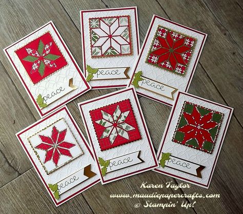 Stampin' Up! Christmas Quilt Cards Handmade Christmas, Quilted Cards, Patchwork Cards, Christmas Cards 2017, Christmas Cards 2018, Quilt Cards, Stamped Christmas Cards, Sewing Cards, Stampin Up Christmas Cards