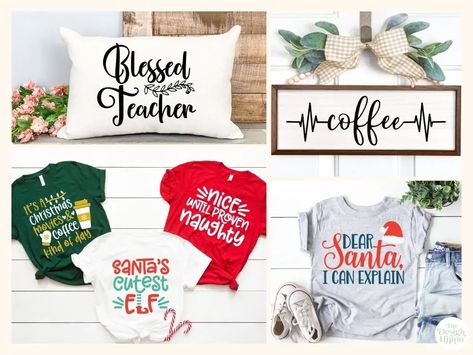 25+ Most Profitable Cricut Christmas Projects to Sell in 2021 Christmas Projects To Sell, Cricut Christmas Projects, Sell Ideas, Projects To Sell, Free Svg Files For Cricut, Christmas Crafts To Sell, Christmas Shirts For Kids, Holiday Gift Bag, Cricut Christmas