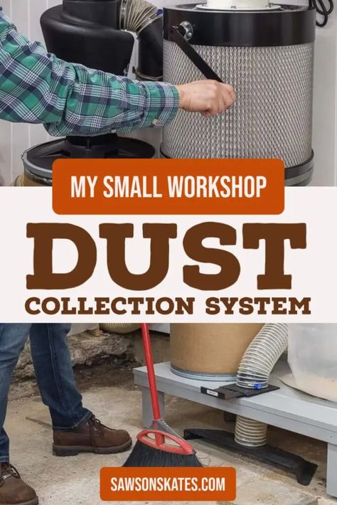 My Small Shop Dust Collection System (Wall-Mount) | Saws on Skates® Shop Dust Collection System, Woodworking Gadgets, Dust Collector Diy, Workshop Inspiration, Shop Dust Collection, Dust Collection Hose, Woodworking Garage, Workbench Plans Diy, Refinishing Furniture Diy