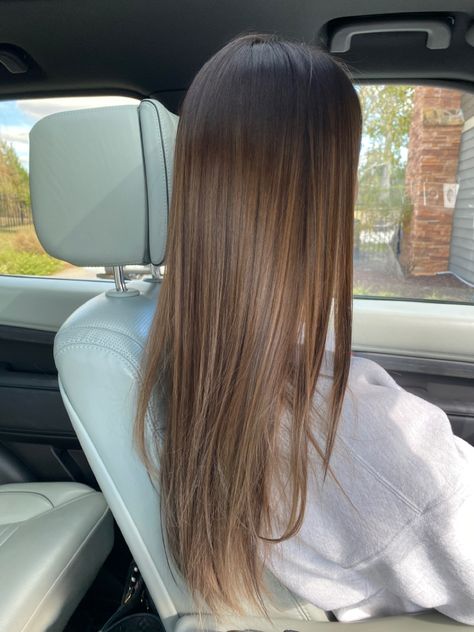 Brown Hair Balayage Aesthetic, Dream Brown Hair, Extra Long Light Brown Hair, Straight Brown Long Hair, Long Healthy Hair Aesthetic Brown, Side Hair Bangs, Golden Brown Hair Natural, Chestnut Brown Hair Straight, Light Brown Hair One Color Natural