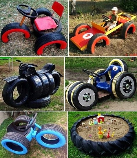 Tire Playground, Diy Kids Playground, Tire Craft, Reuse Old Tires, Tire Furniture, Tire Garden, Kids Backyard Playground, Tire Art, Diy Playground