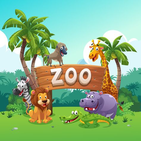 Zoo and animals cartoon style, vector art and illustration. Zoo Poster Design, Zoo Clipart, Zoo Animals Preschool, Cartoon Zoo Animals, Jungle Animal Art, Zoo Pictures, Zoo Animal Crafts, Scrapbook Photos, Zoo Art