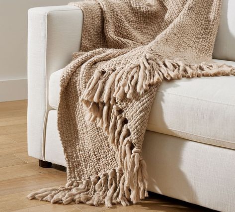 Textured Basketweave Knit Throw | Pottery Barn (US) Throw Pottery, Fringe Throw Blanket, Handwoven Throw, Fringe Throw, Outdoor Cushion Covers, Knit Throw, Cotton Throw Blanket, Inspire Me Home Decor, Primary Bedroom