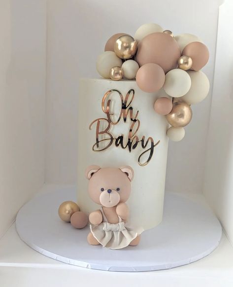 Neutral bear themed. Oh Baby. Gender Reveal Teddy Bear Theme Cake, Teddy Baby Shower Cake, Bear Cakes For Baby Showers, Oh Baby Cake Ideas, Baby Shower Cake Teddy Bear, Baby Shower Bear Cake, Neutral Baby Shower Cake, Baby Shower Gender Reveal Cake, Baby Shower Cakes Neutral