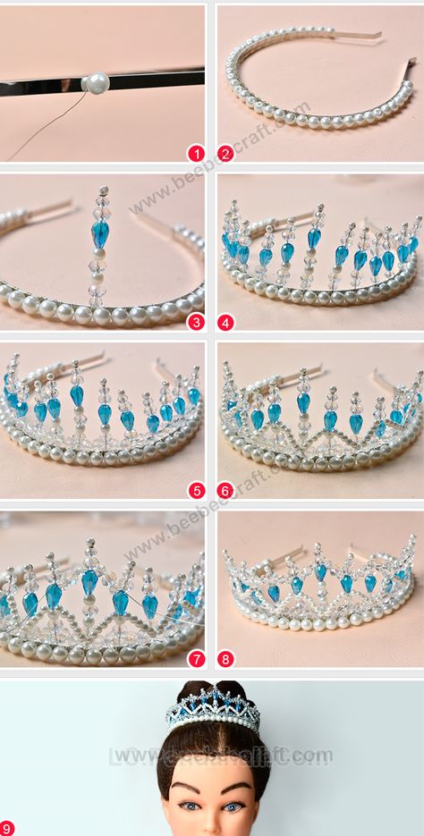 Beebeecraft Tutorials, Diy Tiara, Accessoires Barbie, Beaded Crown, Headpiece Diy, Bead Hair Accessories, Diy Crown, Kraf Diy, Doll Jewelry