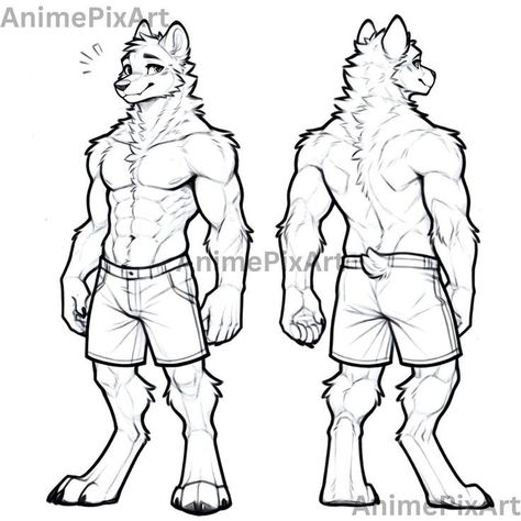 Anthro Anatomy, Wolf Base, Wolf Character, Werewolf Art, Animal Doodles, Base Model, Pet Art, Anime Guys Shirtless, Cute Couple Cartoon