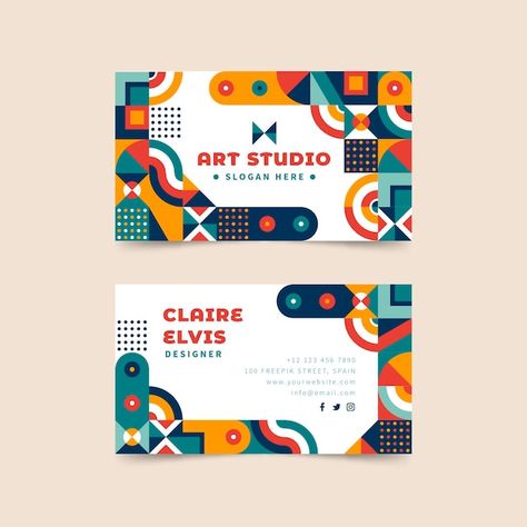 Flat mosaic horizontal business card tem... | Free Vector #Freepik #freevector #flat-mosaic #geometric-template #mosaic-pattern #mosaic Color Shapes Design, Geometric Business Card, Business Cards Designs, Beautiful Business Card, Logo Design Set, Desain Buklet, Banner Design Inspiration, Graphic Design Business Card, Graphic Design Cards