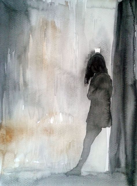 Shelter from the rain watercolor Emotional Watercolor Paintings, Rain Watercolor Painting, Emotional Watercolor, Rain Watercolor, Photo Draw, Black And White Watercolor, Watercolor People, Emotional Painting, Abstract People