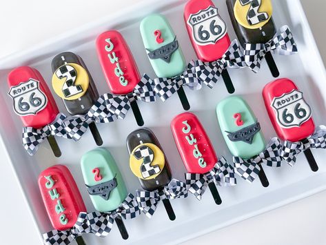 Cars theme “2 fast” Birthday Cakesicles ♥️🖤🏁 #cars #pixar #pixarcars #cakesicle #2fast #2ndbirthday #treatmaker Birthday Cakesicles, Cars Cake Pops, Cars Pixar, Cars Birthday Cake, Race Car Themes, Cars Cake, Birthday Cake Pops, Car Cake, Car Themes