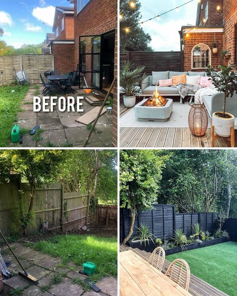 Before-After-Design-Makeovers Before After, Backyard Renovations, Backyard Remodel, Patio Furniture Ideas, Patio Makeover, After Pictures, Deck Furniture, Backyard Makeover, Before And After Pictures