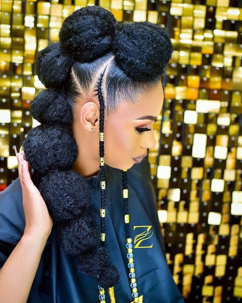 Women Suits Hairstyle, Updos For 4c Natural Hair, Pompadour Hairstyle Natural Hair, Eclectic Hairstyles, Bubble Braid Updo, Afro Puff Hairstyles Black Women, Quick Easy Protective Styles, Afro Pom Pom Hairstyles, Afro Ponytail Hairstyles