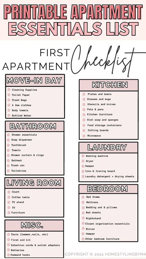 free first apartment checklist
first apartment essentials list My First House Checklist, Moving Out For The First Time Checklist Budget, Apartment List Checklist, 1st Home Checklist, Moving Out Lists First Apartment, Moving In List, First Time Apartment Essentials, First Time Moving Out Checklist, Budget For Apartment