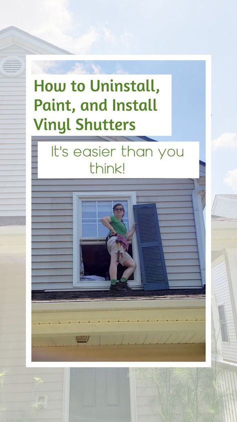 How to take down, repaint, and put up vinyl house shutters Painting Vinyl Shutters On House, Painting Shutters On House Diy, Paint Vinyl Countertops, How To Paint Shutters On House, Painting Plastic Shutters, Shutter Painting Ideas, Painting Vinyl Shutters, Paint Shutters, Vinyl Countertops