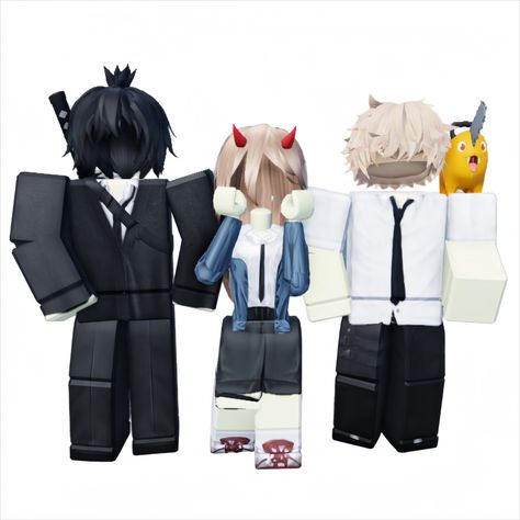 matching roblox avatars, series : chainsaw man :3 Matching Anime Roblox Avatars, Chuuya Roblox Avatar, Demon Slayer Roblox Avatar, Roblox Matching Outfits Halloween, Makima Roblox Outfit, Roblox Cosplay Outfits Anime, Roblox Duo Outfits, Gojo Roblox Avatar, Matching Roblox Halloween Outfits