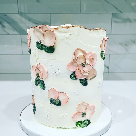 Palette Knife Designs On Cake, Palate Knife Flower Cake, Pallete Knife Cake Design, Pallet Knife Cake Decorating, Knife Flower Cake, Flower Cake Tutorial, Palette Knife Cake, Cake Painting Tutorial, 60th Cake