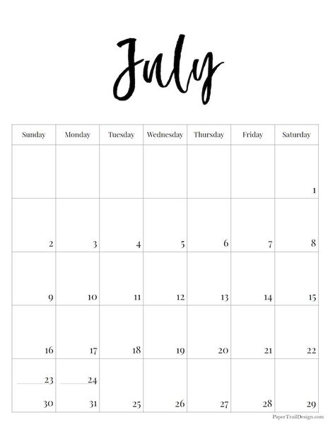 2023 Free Printable, Free Printable Monthly Calendar, 2023 Black And White, Free Planner Pages, Paper Trail Design, Vertical Calendar, Free Printable Calendar Templates, July Calendar, Trail Design