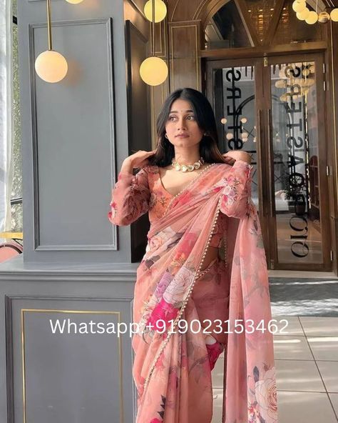 Price 1495/-❣️ whatsapp us on +919023153462✔️ Peach floral partywear Georgette saree #PeachSaree#FloralSaree#GeorgetteSaree#DesignerSaree#EthnicWear#FashionSaree#ElegantSaree#IndianFashion#TraditionalSaree#FestiveSaree Farewell Saree, Farewell Sarees, Wedding Fits, Peach Saree, Floral Saree, Georgette Saree, Fancy Sarees, Georgette Sarees, Ethnic Wear