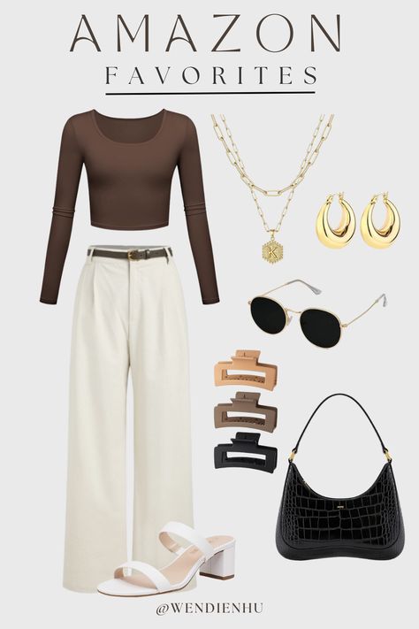 Office work outfit idea, neutral color work outfit, clean girl outfit, work outfit for women, casual work outfit, beige pants, brown shirt, JW Pei shoulder bag, gold earrings, gold necklace, white airpod max case, amazon office work outfit, airpod max aesthetic outfit, amazon finds, white heels, white women sandal, black round sunglasses, trendy work outfit idea, French style outfit, Parisian chic, Parisian outfit for work, Parisian outfit aesthetic, Parisian outfit French style, women hairclip Color Work Outfit, Parisian Outfit French Style, White Tan Outfit, Airpod Max Aesthetic, Outfit For Women Casual, Office Work Outfit, Outfit Amazon Finds, French Style Women, Airpod Max Case