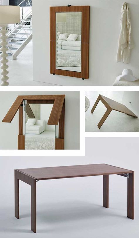 Mirrors and small homes - Creative ideas - GoDownsize.com Dining Table Small Space, Diy Furniture Cheap, Transforming Furniture, Convertible Furniture, Multipurpose Furniture, Table For Small Space, Diy Furniture Hacks, Diy Furniture Renovation, Small Homes